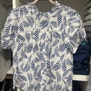JODIFL Navy and White Leaf Pattern Top